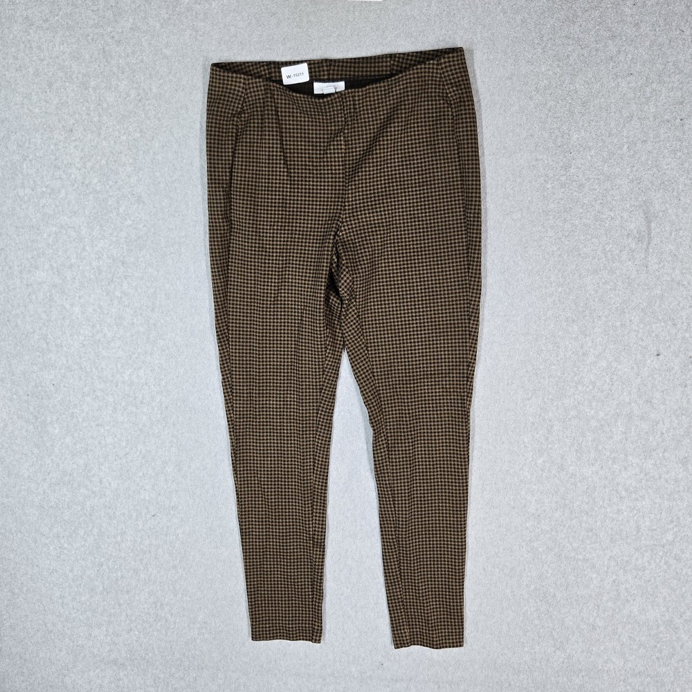 J Jill Women Legging M Brown Gingham Ponte Skinny Mid Rise Pull On 25" Inseam